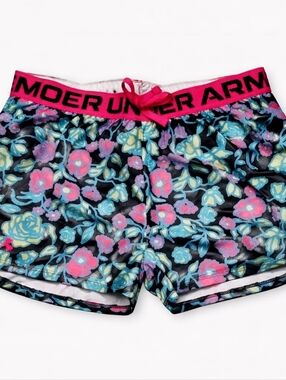 Under Armour Women's Floral Print Shorts - Black and Pink